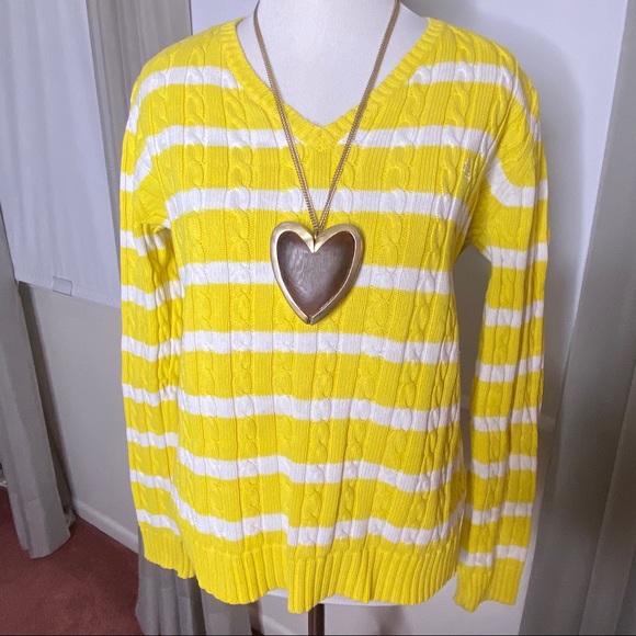 Lauren Ralph Lauren Yellow Cableknit  Sweater M - Picture 2 of 8